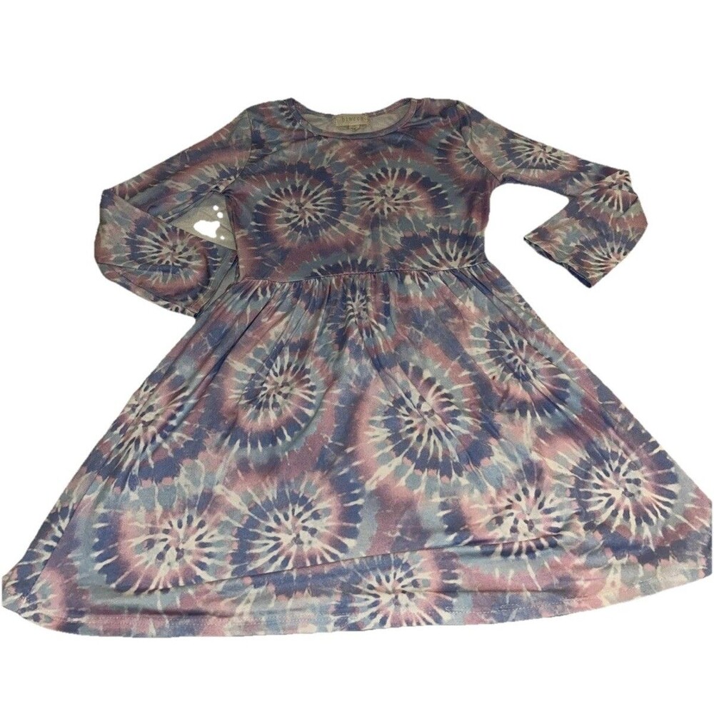 Btween Girls Long Sleeve Tie Dye Dress Size 6X Swirl Babydoll Skater Purple Pink